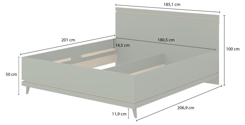 Lit NOKI – 180x200 cm vert et bois – Style scandinave