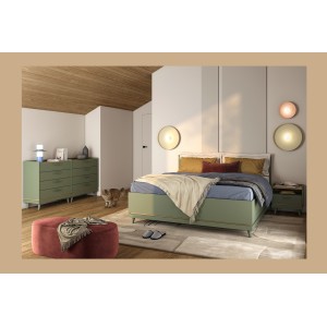 Lit NOKI – 180x200 cm vert et bois – Style scandinave