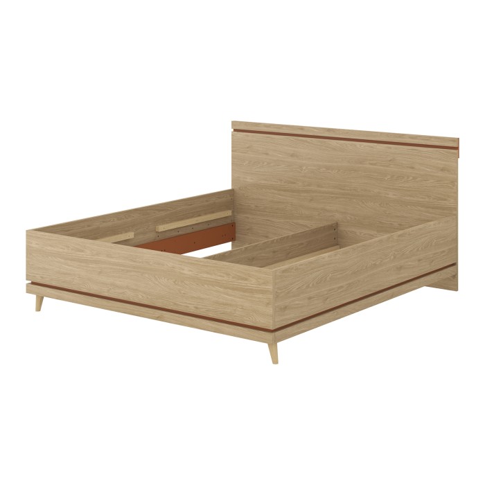 Bed NOKI - 180x200 cm licht eiken en mokka - Scandinavische stijl zonder lattenbodem