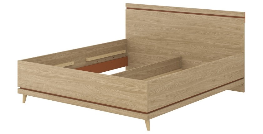 Lit NOKI – 180x200 cm chêne clair et moka – Style scandinave sans sommiera