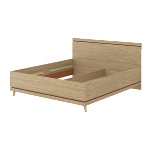 Lit NOKI – 180x200 cm chêne clair et moka – Style scandinave sans sommier