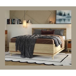 Lit NOKI – 180x200 cm chêne clair et moka – Style scandinave sans sommiera