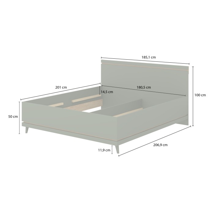 Bed NOKI - 180x200 cm licht eiken en mokka - Scandinavische stijl zonder lattenbodem