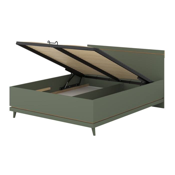 Lit coffre NOKI – 160x200 cm verde y madera – Estilo escandinavo