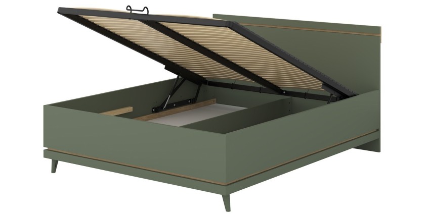 Lit coffre NOKI – 160x200 cm vert et bois – Style scandinave