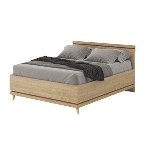 Lit coffre NOKI – 160x200 cm chêne clair et moka – Style scandinave avec sommier métal