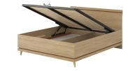 Lit coffre NOKI – 160x200 cm chêne clair et moka – Style scandinave avec sommier métal