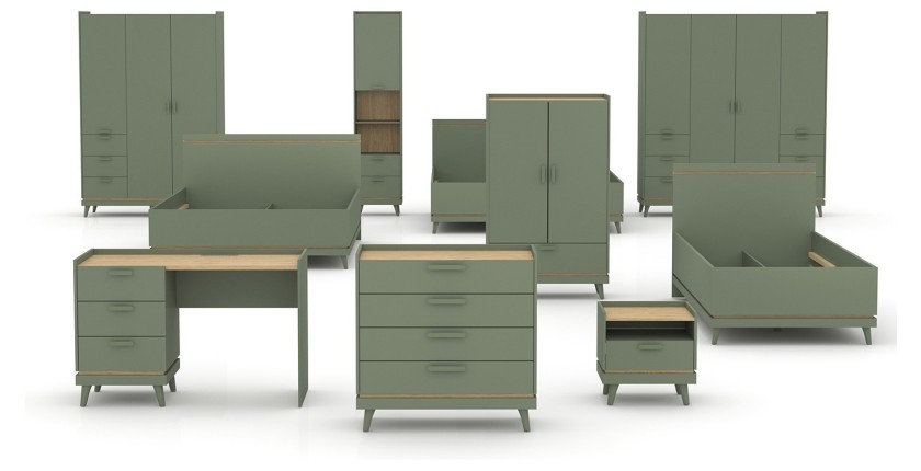 Lit coffre NOKI – 180x200 cm vert et bois – Style scandinave