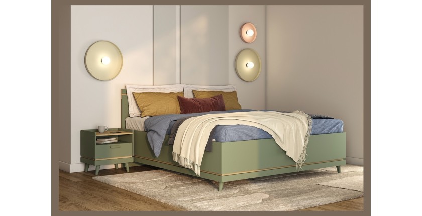 Lit coffre NOKI – 180x200 cm vert et bois – Style scandinave