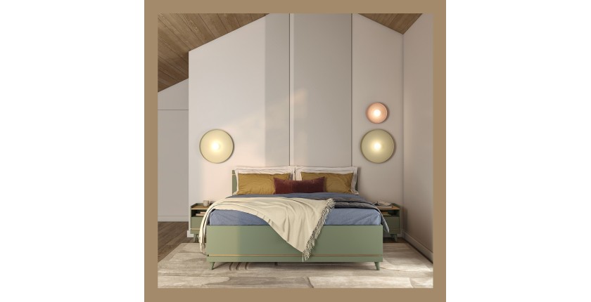 Lit coffre NOKI – 180x200 cm vert et bois – Style scandinave
