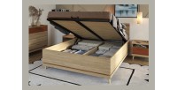 Lit coffre NOKI – 180x200 cm chêne clair et moka – Style scandinave avec sommier métal