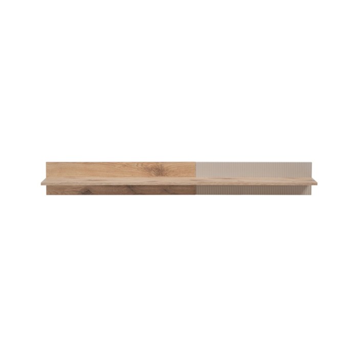 Set da salotto ERINA – Vetrina, mobile TV, mensola a muro e credenza alta – Rovere chiaro e beige