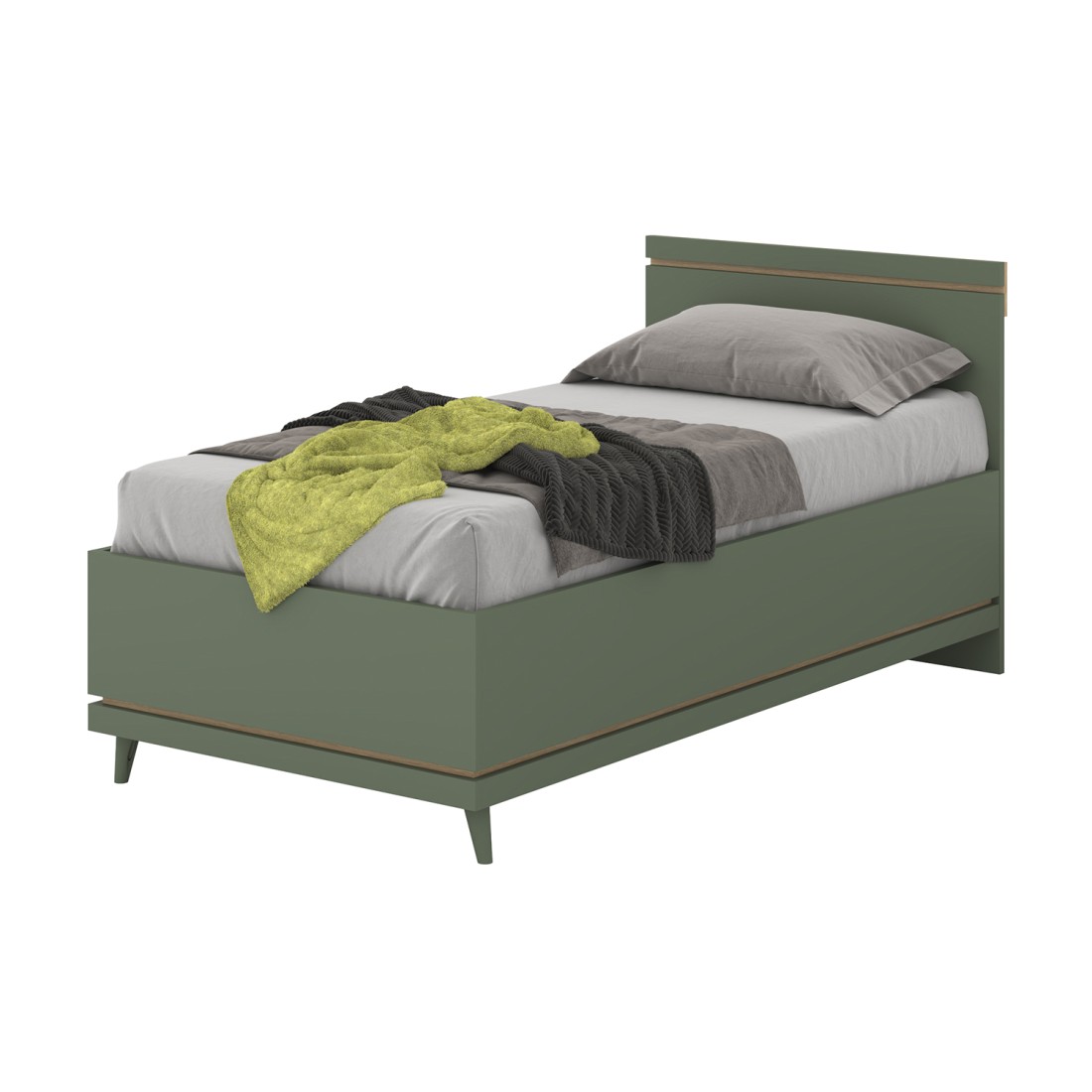 Lit coffre enfant NOKI – 100x200 cm vert et bois – Style scandinave