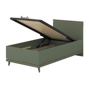 Lit coffre enfant NOKI – 100x200 cm vert et bois – Style scandinave
