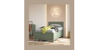 Lit coffre enfant NOKI – 100x200 cm vert et bois – Style scandinave