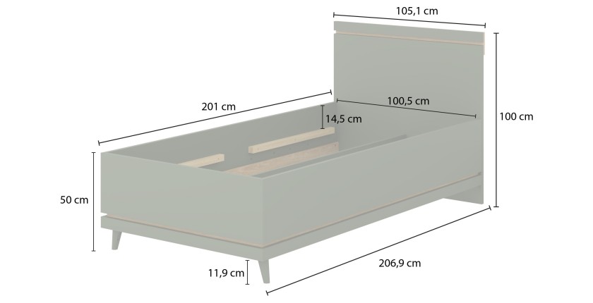Lit coffre enfant NOKI – 100x200 cm vert et bois – Style scandinave