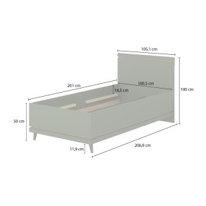 Lit coffre enfant NOKI – 100x200 cm vert et bois – Style scandinave