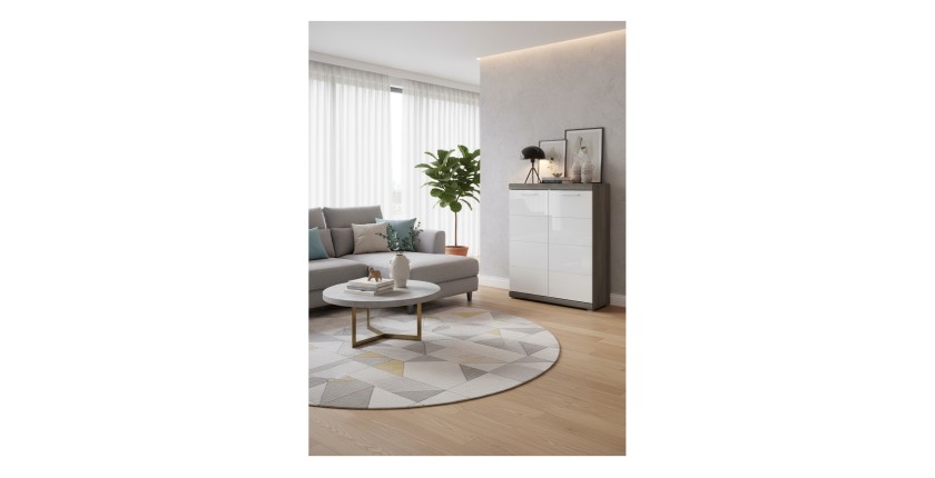 Buffet SCOTT – Blanc brillant – 2 portes, 7 niches – À poser