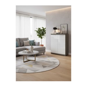 Buffet SCOTT – Blanc brillant – 2 portes, 7 niches – À poser