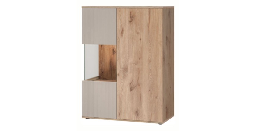 Buffet haut ERINA – 2 portes – Chêne clair et Beige – 90 cm