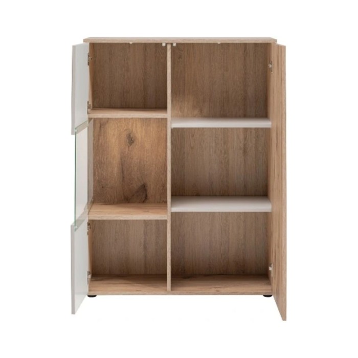 Buffet alto ERINA – 2 porte – Rovere chiaro e Beige – 90 cm