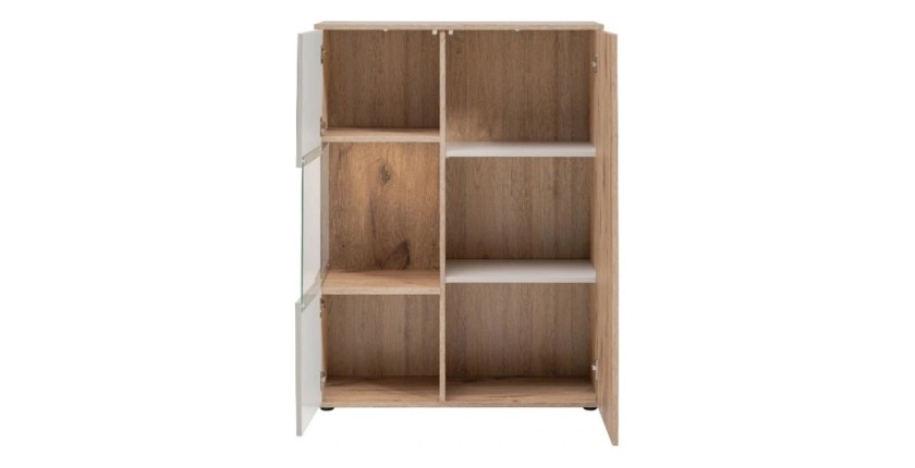 Buffet haut ERINA – 2 portes – Chêne clair et Beige – 90 cm