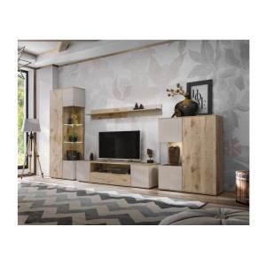 Buffet haut ERINA – 2 portes – Chêne clair et Beige – 90 cm