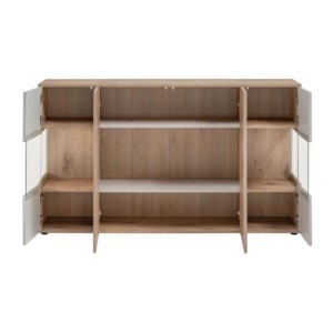 Buffet ERINA – 2 portes, 4 tiroirs – Chêne clair & beige