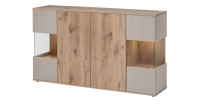 Buffet ERINA – 2 portes, 4 tiroirs – Chêne clair & beige