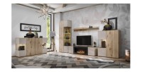Buffet ERINA – 2 portes, 4 tiroirs – Chêne clair & beige