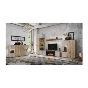 Buffet ERINA – 2 portes, 4 tiroirs – Chêne clair & beige