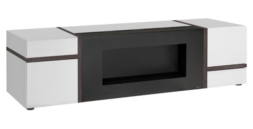 Meuble TV avec cheminée bio-éthanol blanc brillant CRISS