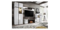 Meuble TV avec cheminée bio-éthanol blanc brillant CRISS dans un décor 3D