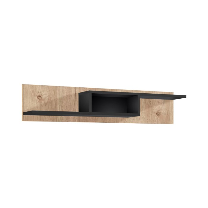 Conjunto de salón CRISS con chimenea bio-etanol – Roble claro y negro – Mueble para TV, vitrina, vitrina baja y estantería