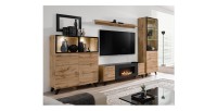 Meuble TV TINO avec cheminée bio-éthanol intégrée dans décor 3D