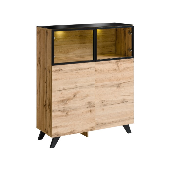 Conjunto de salón TINO con chimenea de bioetanol – Roble oscuro y negro – L340 cm