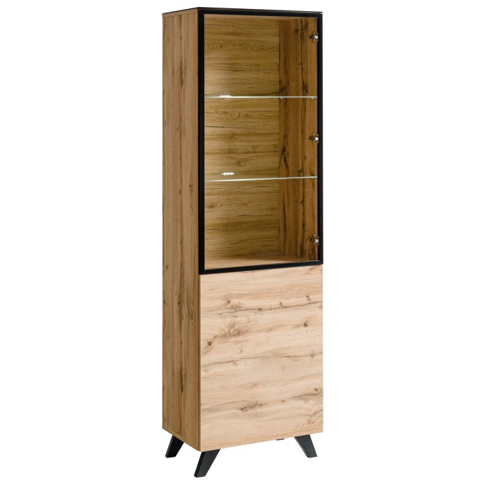 Conjunto de salón TINO con chimenea de bioetanol – Roble oscuro y negro – L340 cm