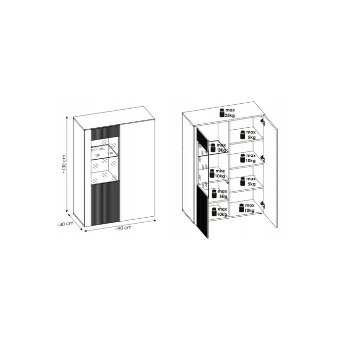 Buffet alto DOUM – Rovere chiaro e nero – L90 x H132 x P40 cm