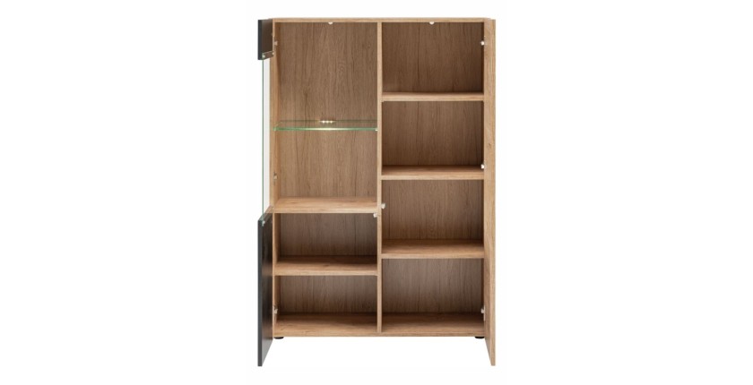 Buffet haut DOUM – Chêne clair et noir – L90 x H132 x P40 cm