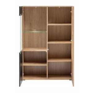 Buffet haut DOUM – Chêne clair et noir – L90 x H132 x P40 cm