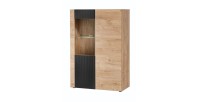 Buffet haut DOUM – Chêne clair et noir – L90 x H132 x P40 cm