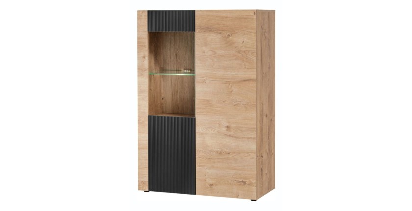 Buffet haut DOUM – Chêne clair et noir – L90 x H132 x P40 cm