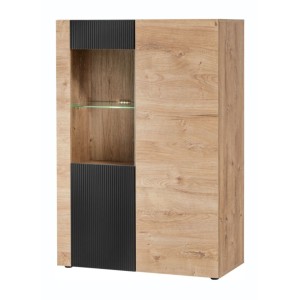 Buffet haut DOUM – Chêne clair et noir – L90 x H132 x P40 cm