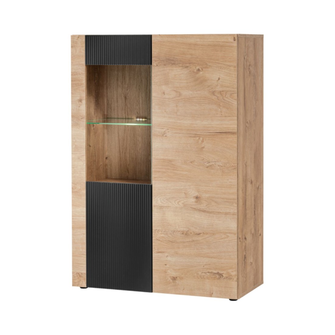 Buffet haut DOUM – Chêne clair et noir – L90 x H132 x P40 cm