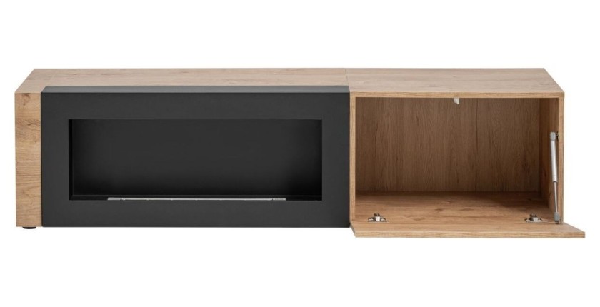 Meuble TV DOUM avec cheminée bio-éthanol intégrée ouvert