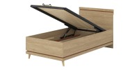 Lit coffre enfant NOKI – 100x200 cm chêne clair et moka – Style scandinave avec sommier métal