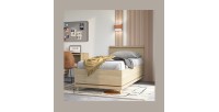 Lit coffre enfant NOKI – 100x200 cm chêne clair et moka – Style scandinave avec sommier métal