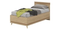 Lit coffre enfant NOKI – 100x200 cm chêne clair et moka – Style scandinave avec sommier métal