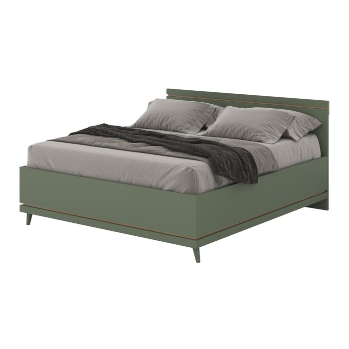 Lit + sommier NOKI – 160x200 cm vert et bois – Style scandinave