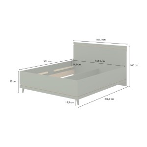 Lit + sommier NOKI – 160x200 cm vert et bois – Style scandinave